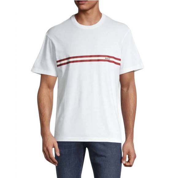NEW BALLY short sleeve striped logo t-shirt in bone